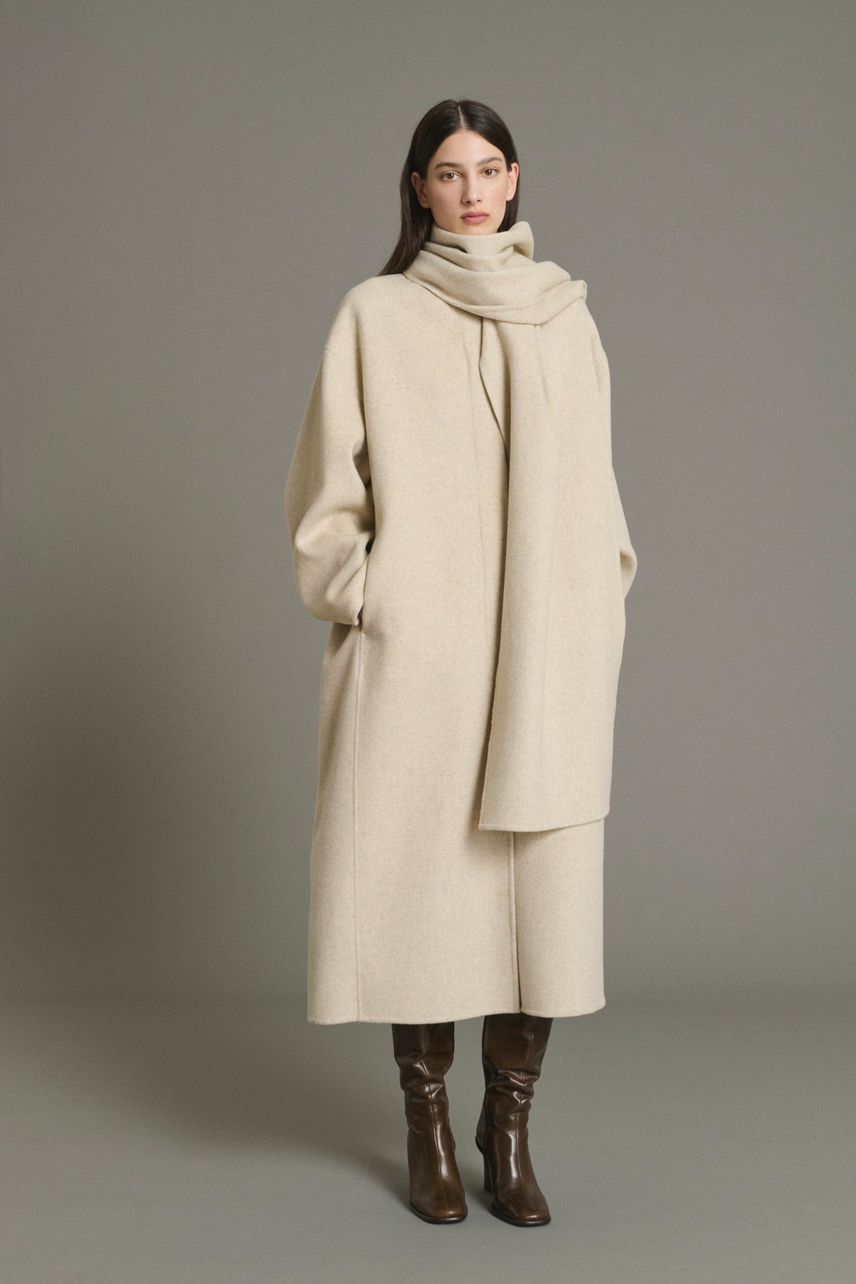 Finn coat - Ecru/Grey - Wool - Women vue 1