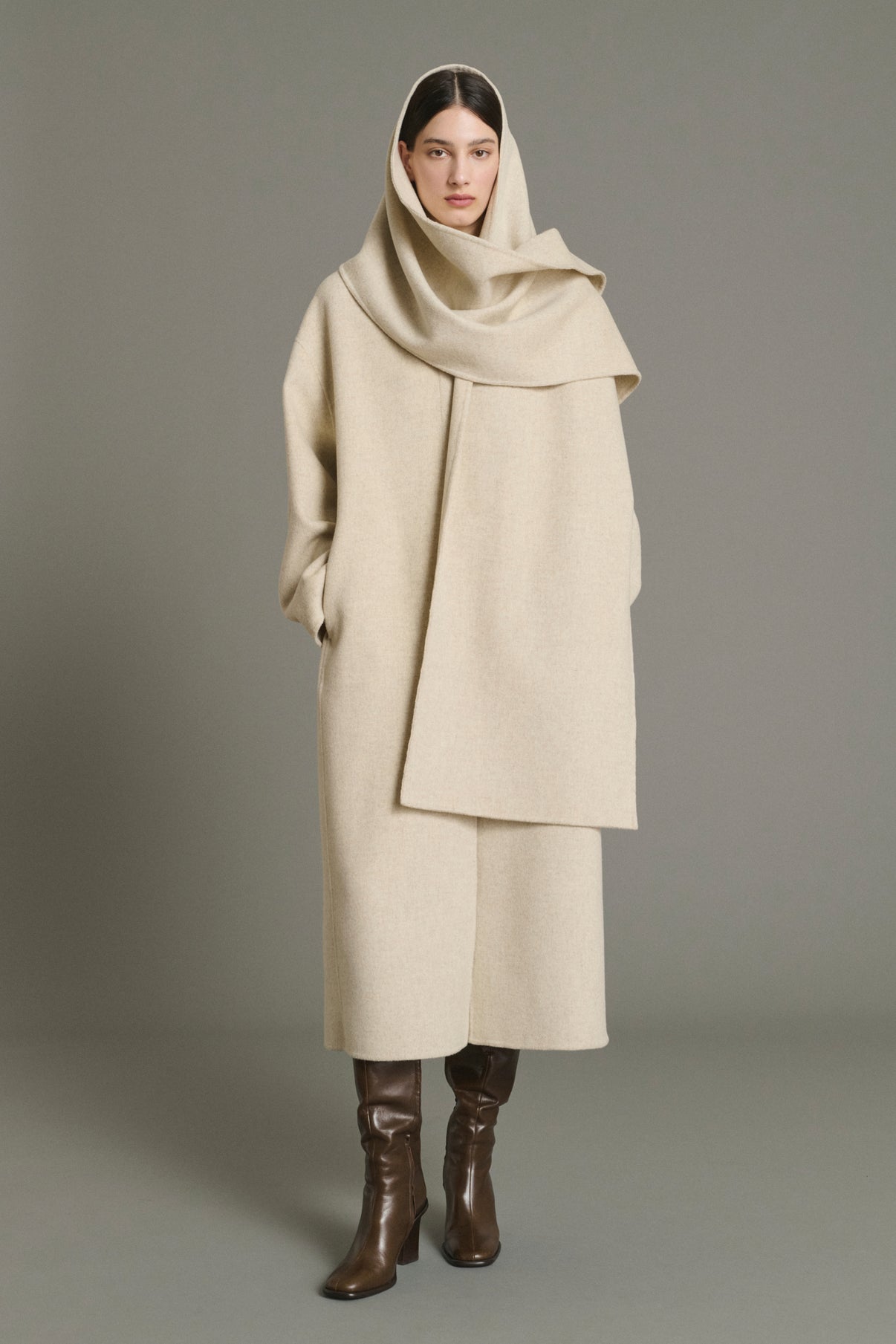 Finn coat - Ecru/Grey - Wool - Women vue 4