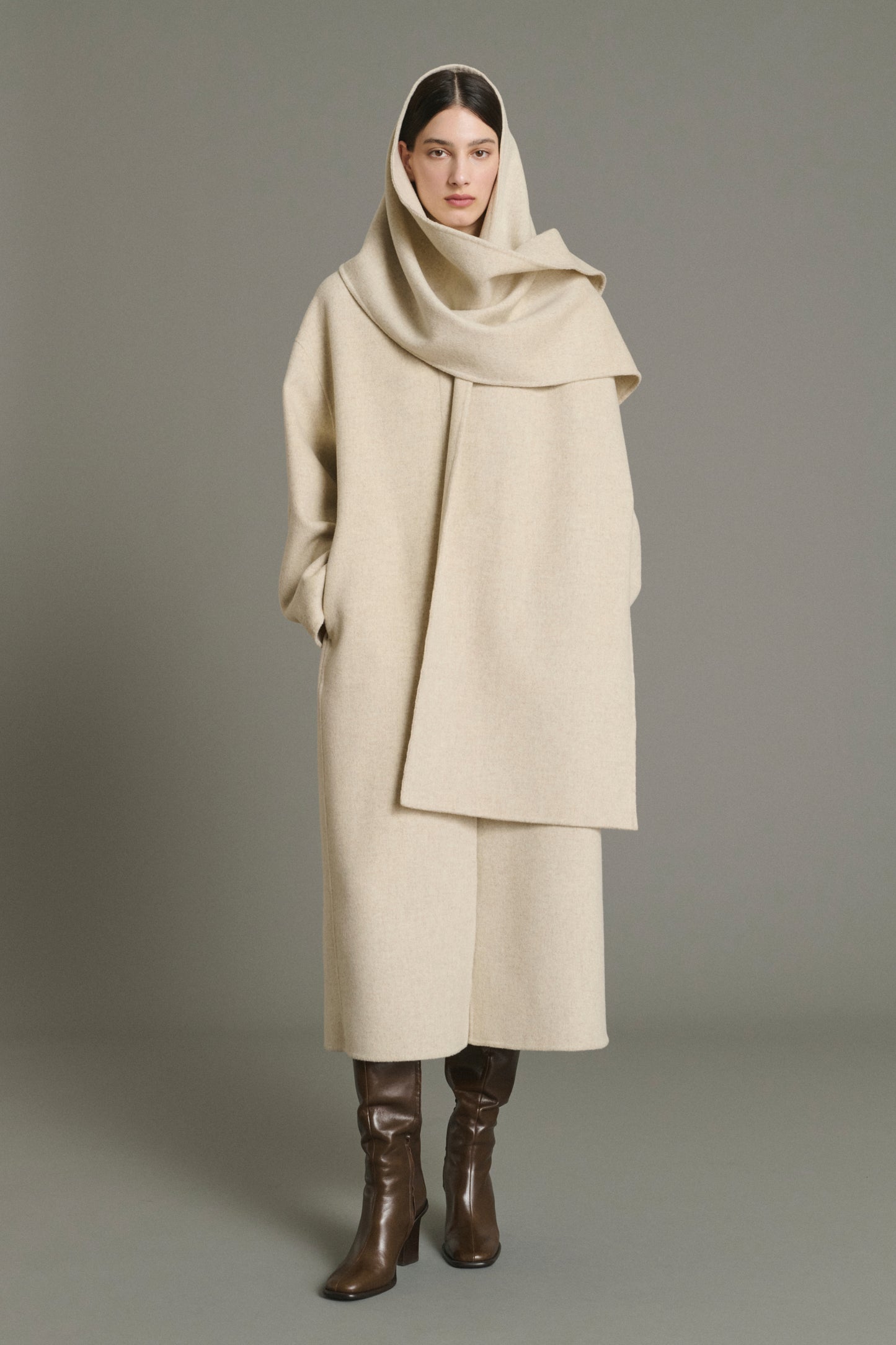 Finn coat - Ecru/Grey - Wool - Women