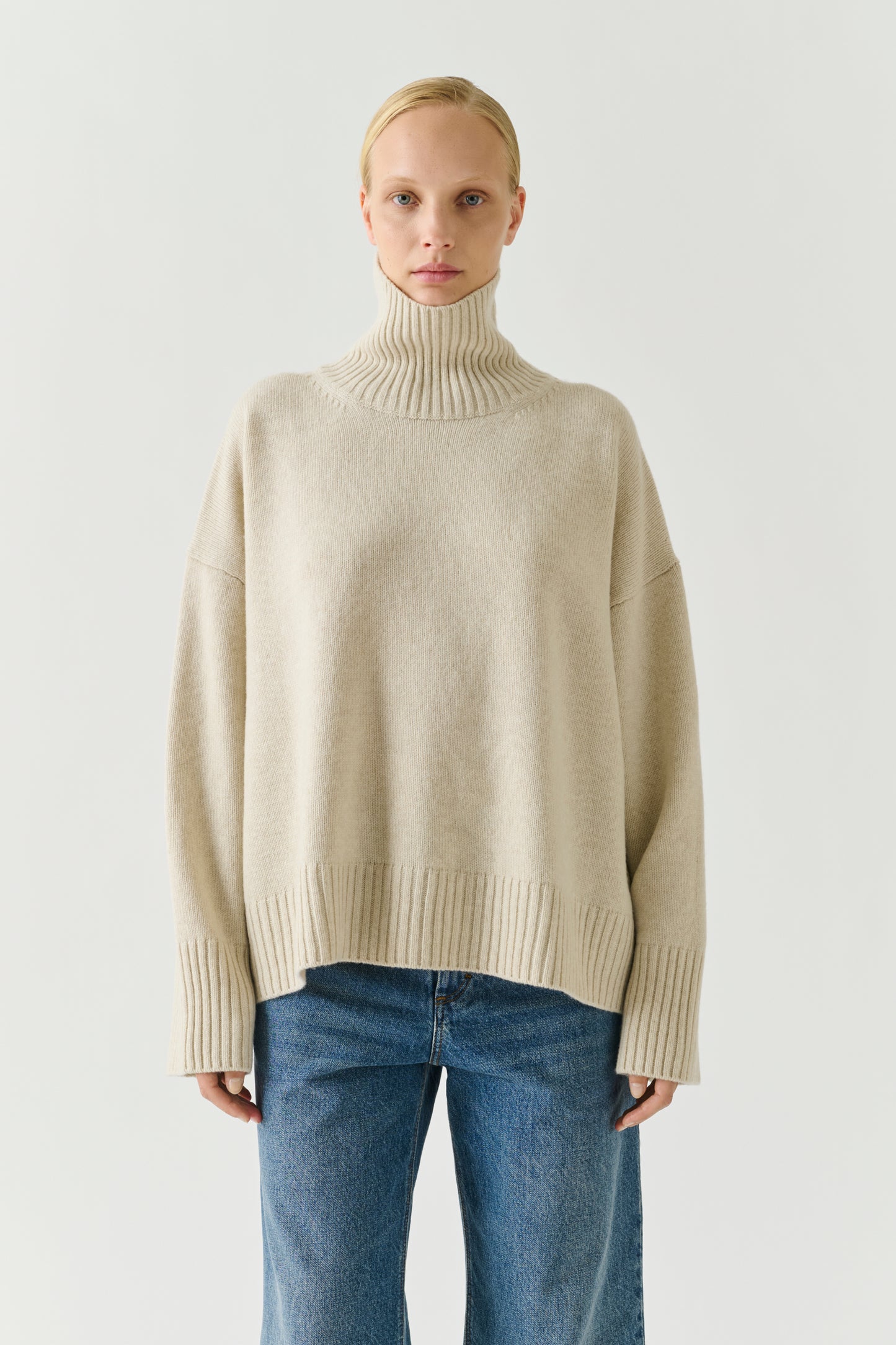 William pullover - Écru Marl Merino Wool High collar - Soeur