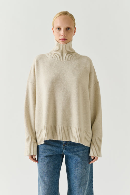 William pullover - Écru Marl Merino Wool High collar - Soeur