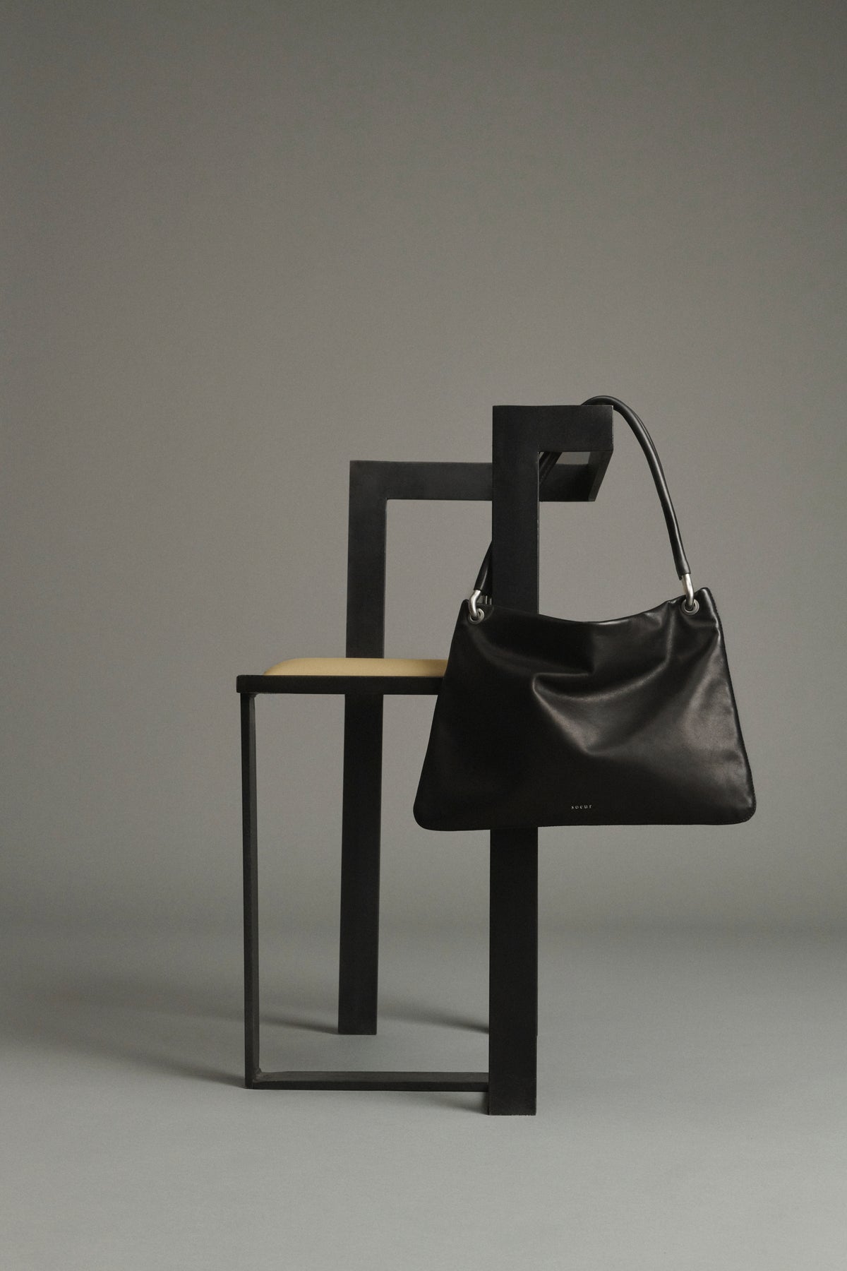 Gia Mini Tote Bag - Smooth Black Leather with Eyelets - Soeur